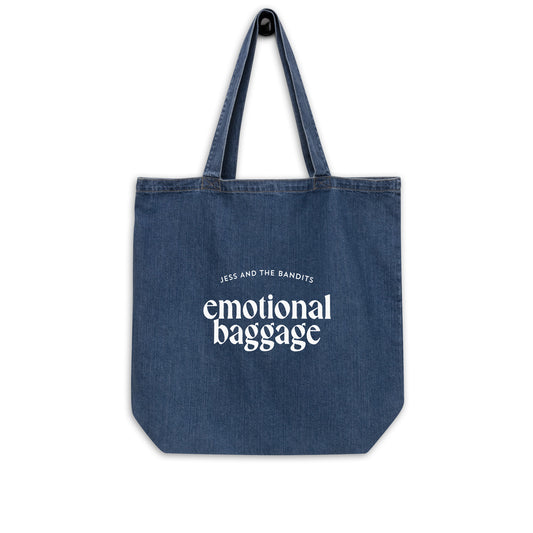 Organic denim emotional baggage tote bag